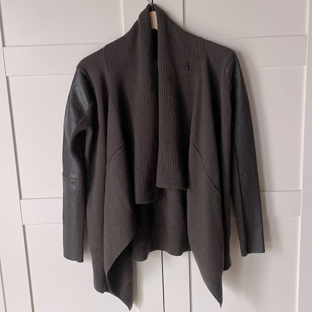 AllSaints Lucia Cardigan dark brown green XS wool and leather